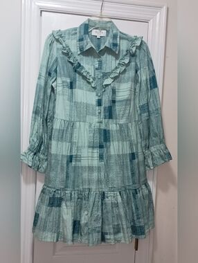 Olivia By Livro Green Teal Ruffle Trim Dress Size Small